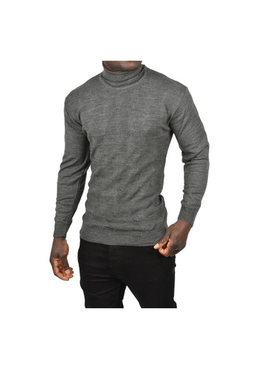 Deepsea Erkek Antrasit Slim Fit Baklava Desenli Tam Balıkçı Yaka Boğazlı Triko Balıkçı Yaka Kazak 2505507 Antrasit