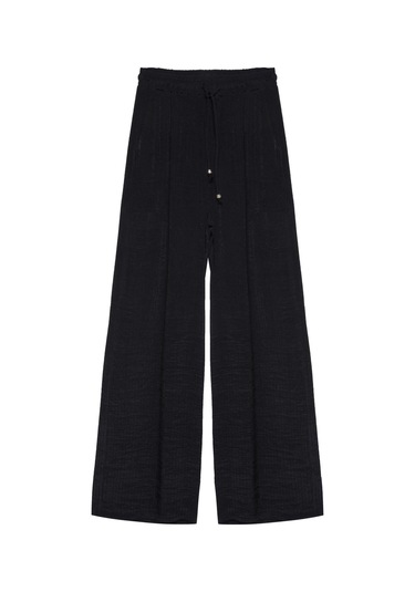 Sırt Bağlamalı Dalgalı Akordiyon Kumaşlı Kolsuz Crop Bağcıklı Yazlık Pantolon Takım Siyah