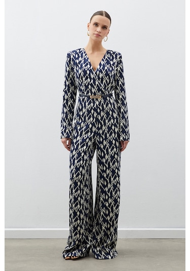 Sateen Desenli Saten Tulum - Lacivert