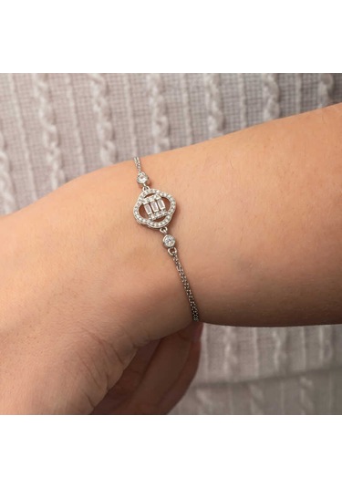 Gümüş Yonca Baget Taşlı Kadın Bileklik Gümüş