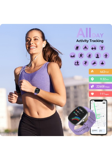 Geeroyoo Anyloop Alw1 Spor Akıllı Saat Mor - 1.69" Tft Ekran, 24/7 Kalp Ritmi Ve Spo2 İzleme, Uyku Takibi, 100+ Spor Modu, Ip67 Su Geçirmezliği