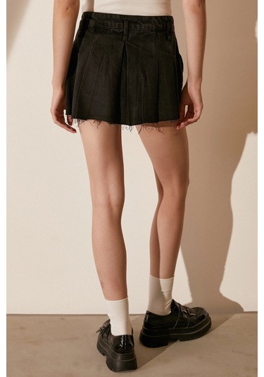 Never More Pileli Mini Etek Laci Siyah