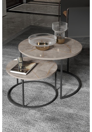 Orta Sehpa Bade İkili Lüx Yan Sehpa Masa Gordion Çok Renkli