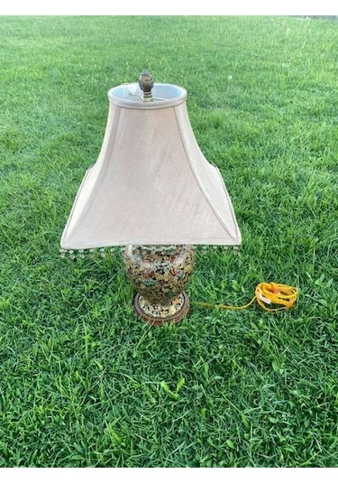 Çiçek Motifli Porselen Abajur 65 CM