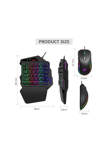 Monyee V500+j300 Kablolu Tek Elle Oyun Klavye Ve Mouse Seti - Rgb Işık Modları, 35 Tuşlu, 6400 Dpı, Çoklu Platform Uyumlu Diğer