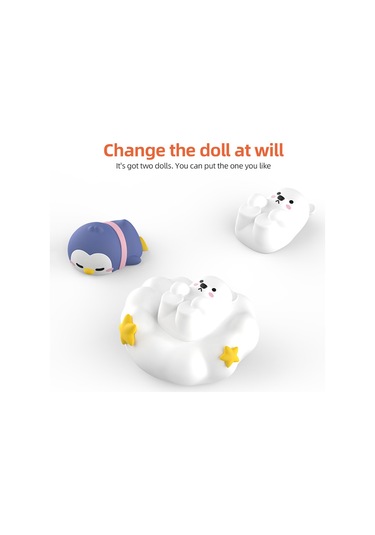 Aubyhe Qqfamily Bulut Şekilli Silikon Gece Lambası, Led Işık, Dokunmatik Kapatma, Mikro Usb Şarj, Yumuşak Aydınlatma, Peluş Berber Ve Penguen Figürleriyle Hediye, Beyaz-mor Çok Renkli