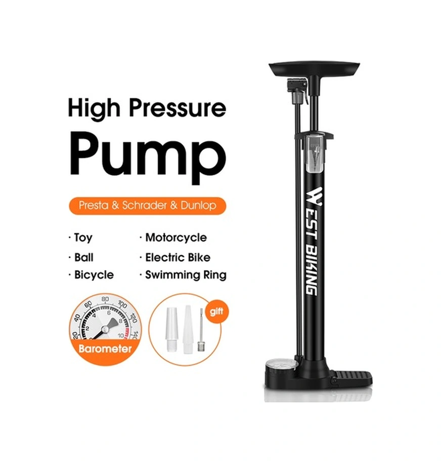 Fortunelane Yüksek Basınçlı Bisiklet Pompası - T Şekilli Kulp, Katlanır Taban, 140psı, Beyaz Renk, Hava Basınç Göstergeli