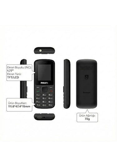 Philips E2101p Çift Sim Kartlı Tuşlu Cep Telefonu Siyah