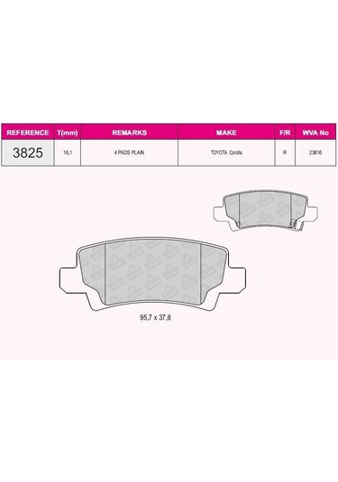 Bsr Fren Balata Arka Ikazlı Toyota Corolla 1.4 Vvt-ı 2002-2007/ Corolla 1.6 Vvt-ı 2002-2007/ Corolla 1.4 D-4d 2002-2007/ Corolla Verso 1.6 2004-2009/