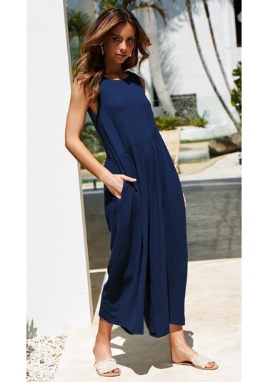 Keten Günlük Salaş Kadın Tulum Lacivert