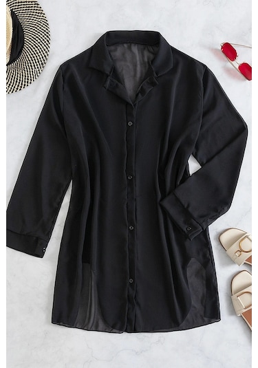 Angelsin Şifon Gömlek Plaj Elbisesi Pareo Kimono Kaftan 001