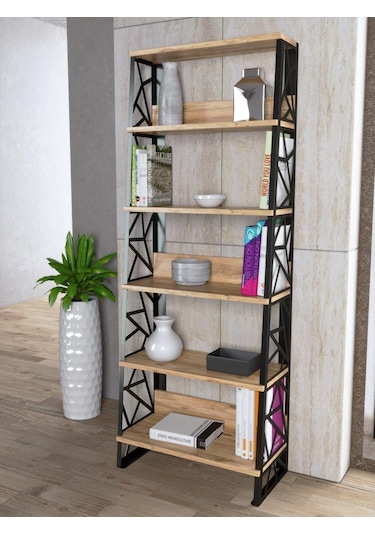 Bessonshome Wood'N Love Albatros 5 Raflı Piramit Metal Kitaplık - Atlantik Ça