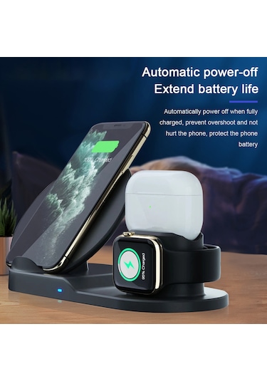 Leezsing 3'ü 1 Arada Hızlı Şarj İstasyonu - Watch, Airpods Ve Telefonlar İçin Kablosuz Şarj Cihazı