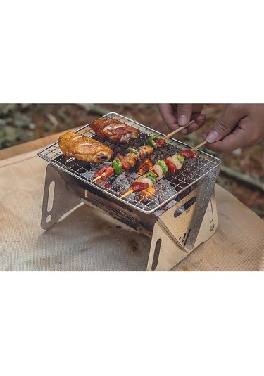 Taşınabilir Kömürlü Izgara, Çıkarılabilir Mini Kamp Izgarası, Saklama Çantası, Hafif Izgara, Açık Hava Barbeküsü İçin Gümüş