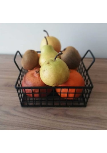 Metal Ekmek Sepeti Dekoratif Saklama Kabı Kare Model Siyah