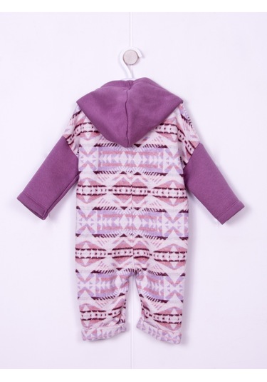 Aydodo Lila Etnik Desen Kapşonlu Bebe Tulum Lila