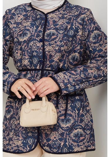 Desenli Düğmeli Kapitone Ceket 1620 - Lacivert Lacivert