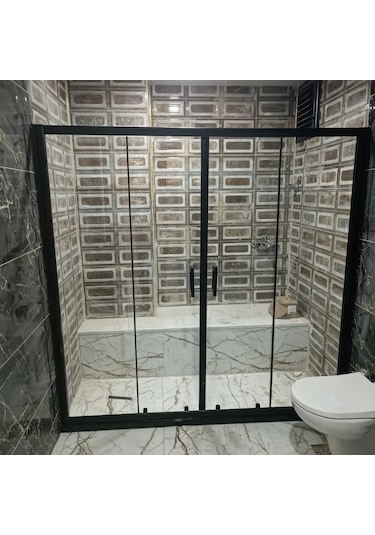 Teknesiz Cam Duşakabin 2 Sabit 2 Sürgülü Siyah Profilli Sp111 Siyah