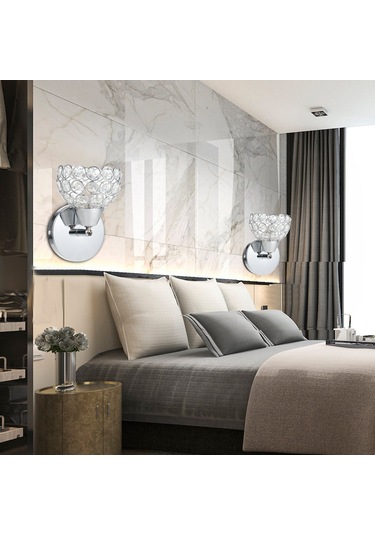 Wezone Gümüş Metal Kristal Duvar Lambası, E26 Yuva, 110-130v, Yönlendirilebilir Kafa, Odalar/aile Odaları İçin Işık Kaynağı Hariç Gümüş