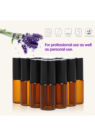 Samdoo 10 Adet 5ml Sarımsı Cam Uçucu Yağ Flakonu - Rulman Topu, Damlaticı Ve Açıcı İçeren Taşınabilir Depolama Siyah