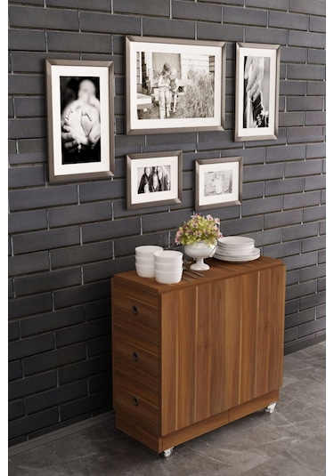 Dekorfim DF01107BR Pratik Katlanır Masa Mutfak ve Yemek Masası