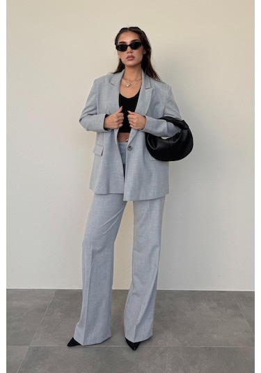 Madmext Gri Oversize Blazer Kadın Ceket Mg2445 Gri