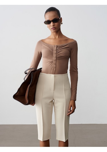 Dilvin 32661 Düğme Detaylı Bodysuit-vizon Vizon