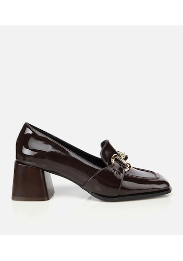 Hotiç Kadın Rugan Kahverengi Tokalı Kare Uçlu Topuklu Klasik Loafer 01ayh314750a480 01ayh314750a480 Kahverengi