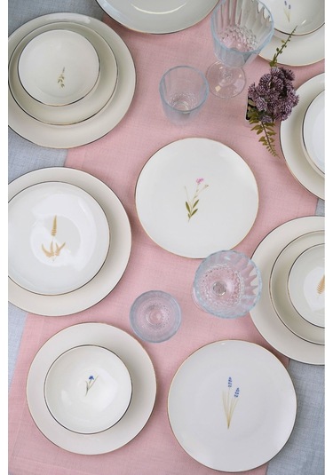 Tabak Evi Porselen Natura Altın Yaldızlı Yemek Takımı 6 Kişilik 24 Parça Çok Renkli