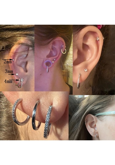Yaleker 925 Gümüş Ve Tıbbi Çelikten Yapılmış Alerjiye Duyarsız Küçük Zirkonlu Küpe Seti - Çoklu Piercing İçin Uygun Günlük Kullanim Helix Tragus Konk Mühürleri Gümüş