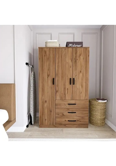 Easy Atlantik Çam 3 Kapılı 3 Çekmeceli Çok Amaçlı Elbise Dolabı Atlantik Çam