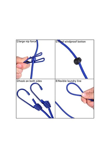 12 Siyah Klipsli Siyah Rüzgar Geçirmez Çamaşır İpi, Ev, Seyahat Ve Dış Mekan Asma Giysiler İçin Ayarlanabilir Çamaşır İpi Diğer
