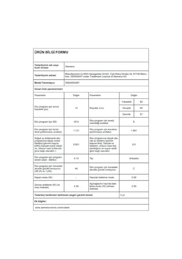 Siemens SN53IS62MT 6 Programlı 14 Kişilik Bulaşık Makinesi