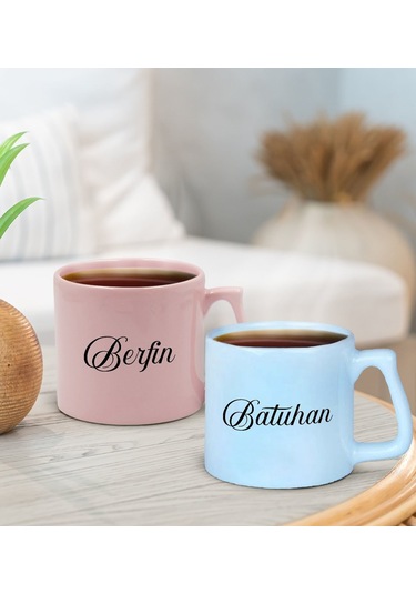 Bk Gift Kişiye Özel İsimli Pastel Pembe Ve Mavi 2li Middle Kupa Bardak Seti-4, Sevgiliye Hediye, Ev Hediyesi, Arkadaşa Hediye Kobitmeyencom30007 Bk Gi