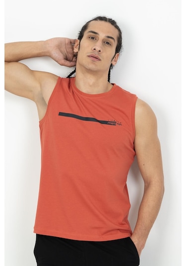 Maraton Sportswear Regular Erkek Bisiklet Yaka Kolsuz Basic Kiremit Atlet 21723-Kiremit