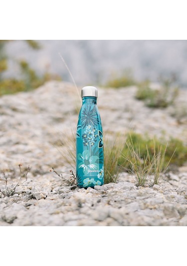 Qwetch QD3487 Çiçek Desenli Isı Yalıtımlı 500 ML Termos - Turkuaz