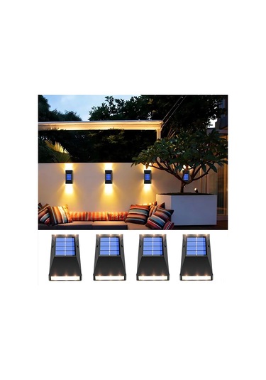 Suofeng Güneş Enerjili 6 Led Duvar Lambası, Islak Ortamlara Uygun, Bahçe Ve Avlu Işığı, Sıcak Beyaz Işık, 4 Adet Sıcak