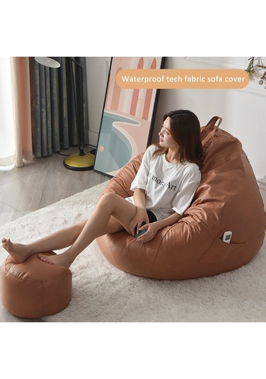 Sones 120x130cm Fasulye Torbası Sandalye Kılıfı Ve Ayak Taburesi Kılıfı Seti Su Geçirmez Teknik Kumaş Sarı