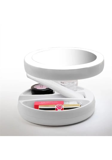 Monozone 10x Katlanabilir Çift Taraflı Usb Vanity Led Işıklı Makyaj Aynası Beyaz