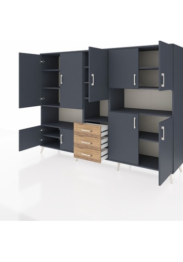 Hyperion Dolap 13 Raflı 3 Çekmeceli 9 Kapaklı 220x44x163 Antrasit Antrasit-antrasit/çam