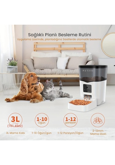 Petfit Feline Prime 3l Wi-fi Kameralı Akıllı Otomatik Kedi Köpek Mama Kabı Besleme Ünitesi Sesli Komut+çelik Kase+app Kontrol
