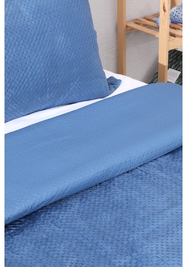 Lidia Kadife Çift Kişilik Yatak Örtüsü Takımı - Petrol