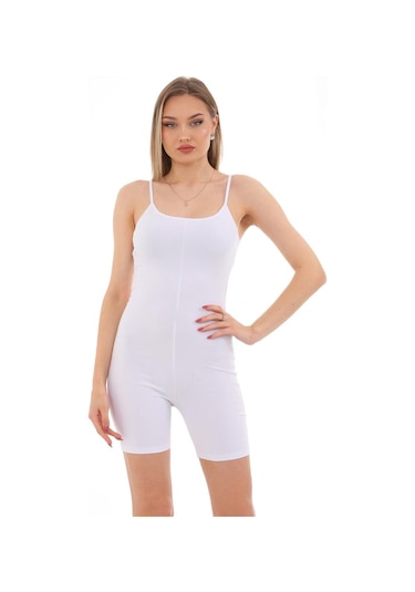 Penyebizden Kadın Body İp Askılı Şort Tulum-beyaz