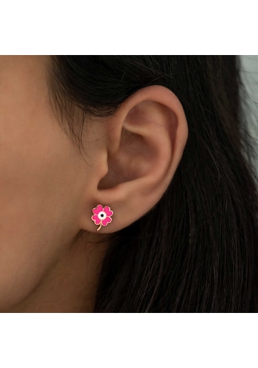 Gumush ​Gümüş Fosforlu Pembe Yonca Küpe