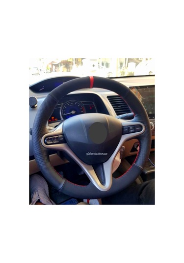 Honda Cıvıc Dikme Direksiyon Kılıfı Nokta Alkantra Kırmızı Yüzük