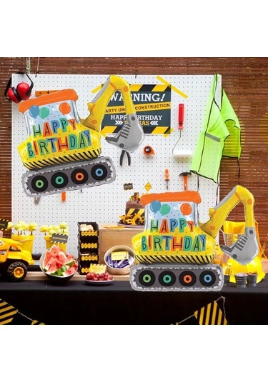 Willowhaven 1 Adet 39 İnç Yeni İnşaat Ekskavatörlü Mutlu Yıllar Folyon Balon Parti Dekorasyonu Multicolor Çok Renkli