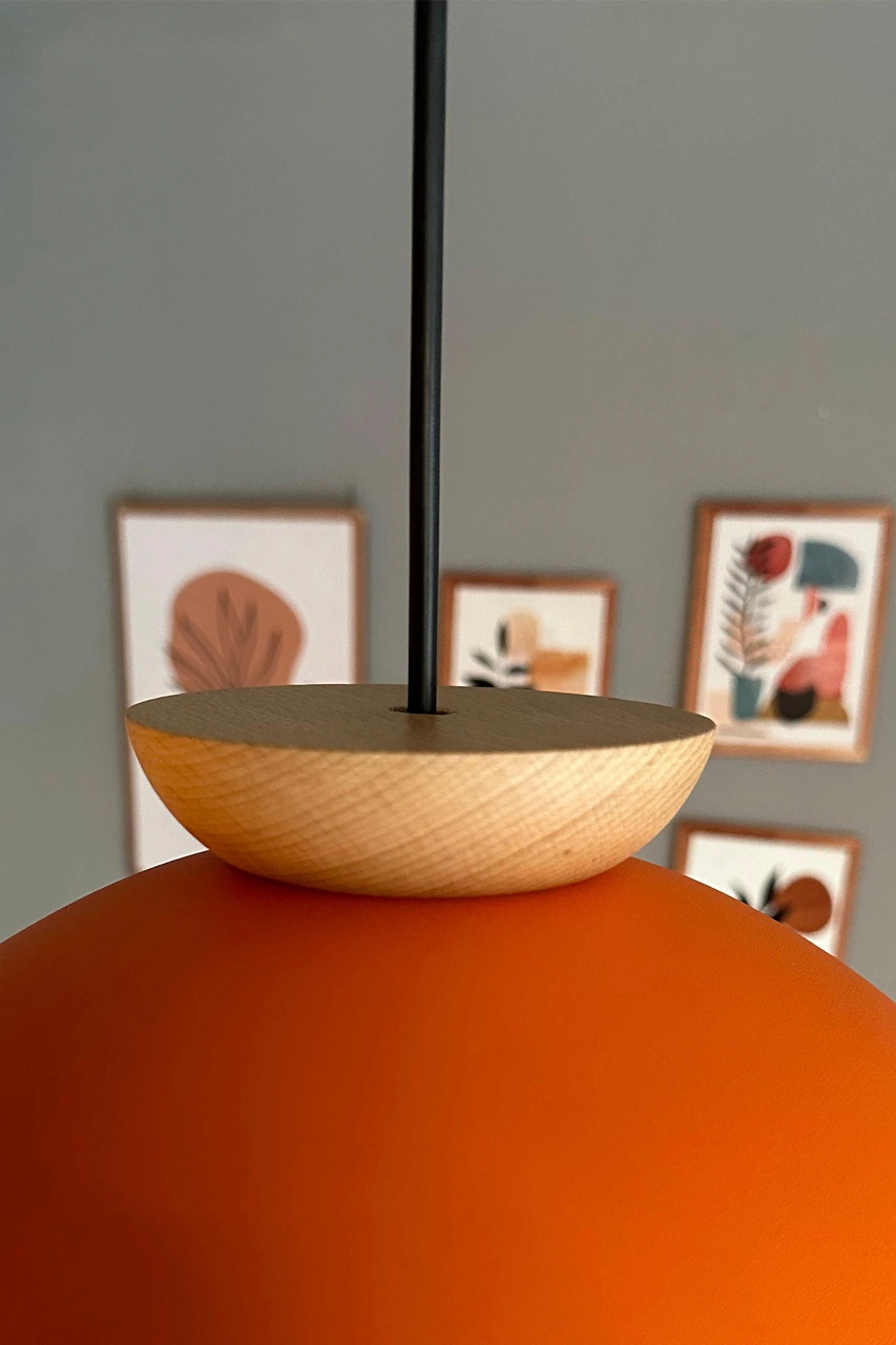 Yimpi Mat Turuncu Avize Ahşap Tekli Sarkıt Salon Kuaför Cafe Dekoratif Aydınlatma Pastane Turuncu