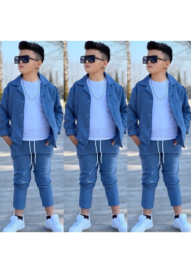Modavals Kol Katlamalı Keten Gömlek & Beli Lastikli Keten Pantolon & Pamuklu Tshırt & Zincir Aksesuar 4lü Keten Erkek Çocuk Takım Mavi Modavals Kol Katlamalı Keten Gömlek & Beli Lastikli Keten Pantolon & Pamuklu Tshırt & Zincir Aksesuar 4lü Keten Erkek Çocuk Takım Mavi