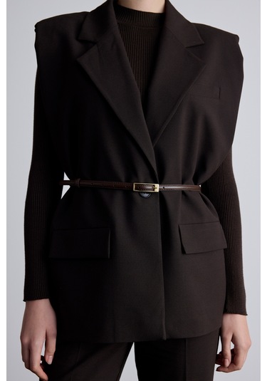 Dikdörtgen Tokalı İnce Kemer Kahverengi Kahverengi