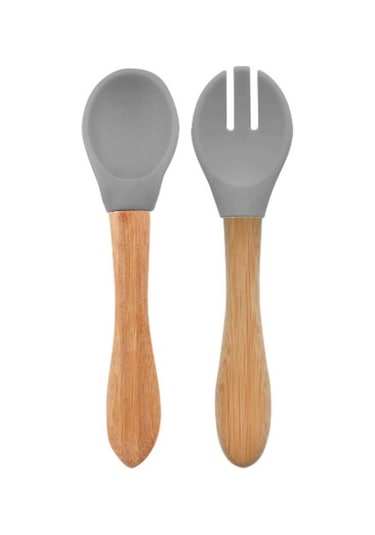 Oioi Mama Kaşığı + Çatal Powder Grey Gri